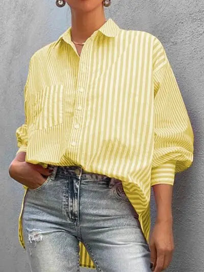 'Primrose' Striped Button Up Long Sleeve Shirt - Celes Fashion